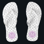 Grey and Purple Trellis Monogram Jandals<br><div class="desc">Custom printed flip flop sandals with a stylish modern trellis pattern and your custom monogram or other text in a circle frame. Click Customise It to change text fonts and colours or add your own images to create a unique one of a kind design!</div>
