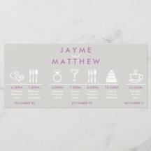 Grey and Purple Wedding Timeline Welcome Bag Note