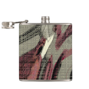 Grey and Red Abstract Art Hip Flask