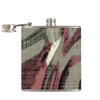 Grey and Red Abstract Art Hip Flask