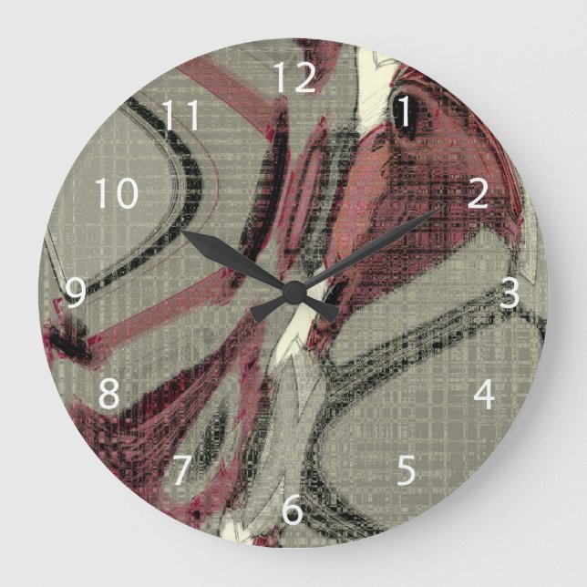 Grey and Red Abstract Art Large Clock (Front)