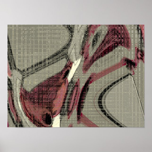 Grey and Red Abstract Art Poster (Front)