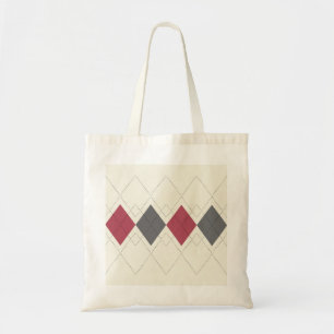 Grey and Red Argyle Pattern Tote Bag