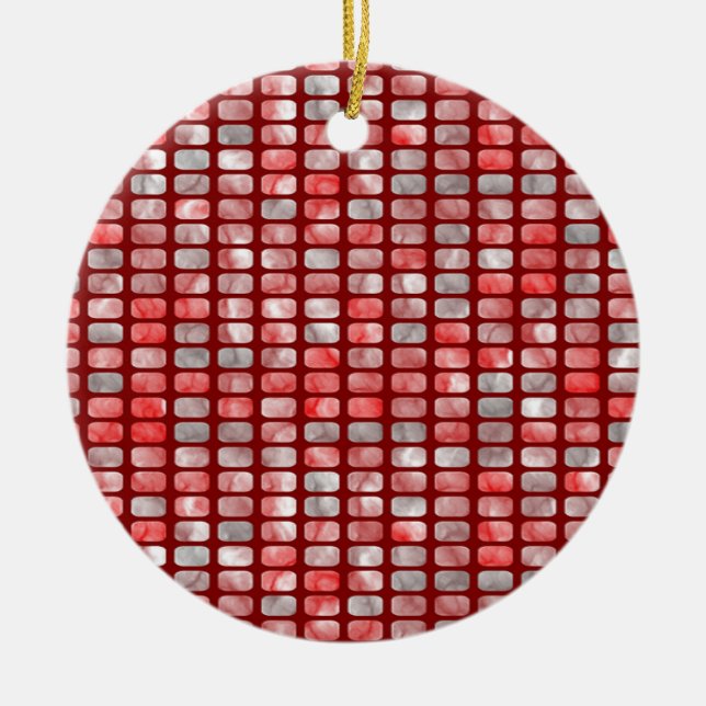 Grey and red blocks ceramic tree decoration (Front)
