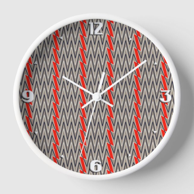 Grey and red chevron design clock (Front)