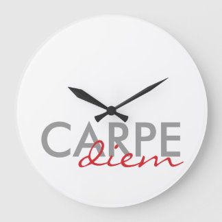 Grey and Red Custom Latin Quotes Carpe Diem Large Clock