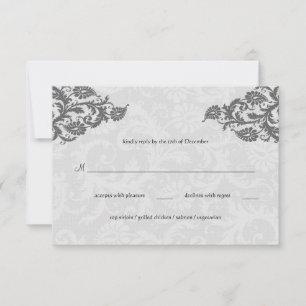 Grey and Red Damask Swirl RSVP Postcard