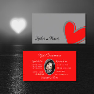 Grey and Red Gorgeous Heart Modern with Photo Cute Business Card