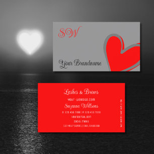 Grey and Red Gorgeous Heart with Monogram Cute Business Card