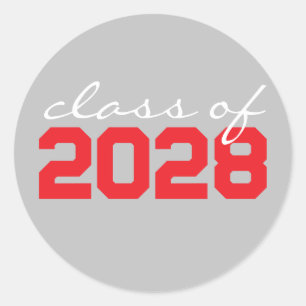 Grey and Red Graduation Classic Round Stickers