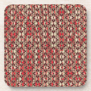 Grey and Red Patterned Flowers Coaster