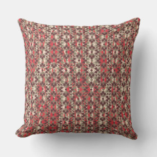 Grey and Red Patterned Flowers Cushion