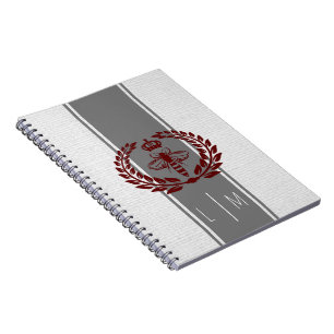 Grey and red royal bee striped notebook