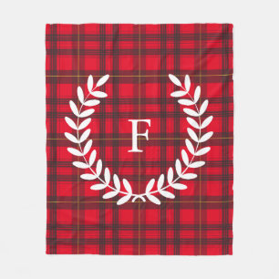 Grey and Red Tartan White Laurel Personalised Fleece Blanket