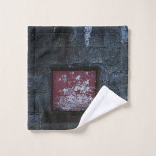 Grey and red wall-mount shelf wash cloth