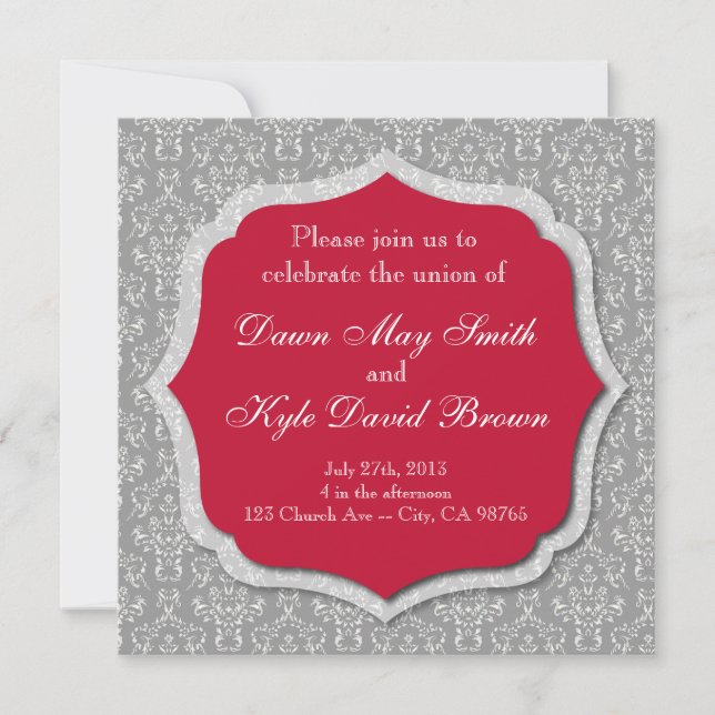 Grey and red wedding invitation (Front)