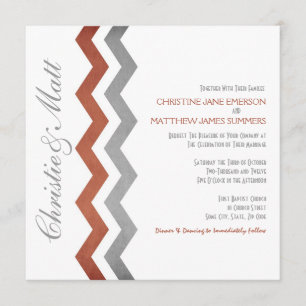 Grey and Red Zig Zag Wedding Invitations