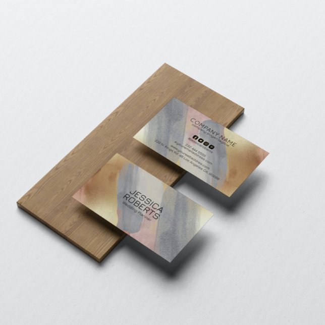 Grey and Rose-Gold Brush Strokes background Business Card (Creator Uploaded)