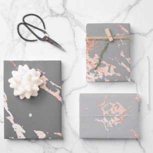 Grey and Rose Gold Marble Look Wrapping Paper Sheet