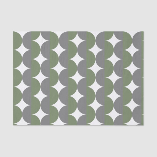 Grey and Sage Green Mid Century Modern Wavy  Tissue Paper (Front)