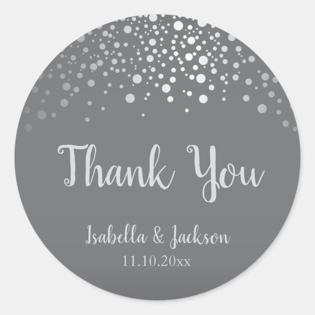 Grey and Silver Confetti Dots Classic Round Sticker (Front)