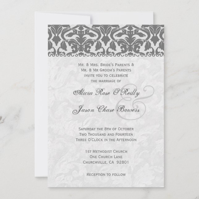 Grey and Silver Damask Wedding Template (Front)