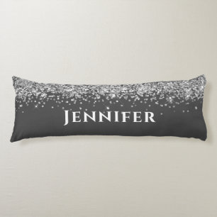 Grey And Silver Faux Glitter Aesthetic Custom Name Body Cushion
