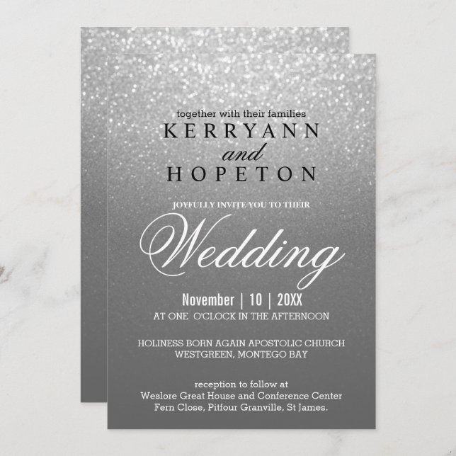 Grey and SIlver Glitter Invitation (Front/Back)
