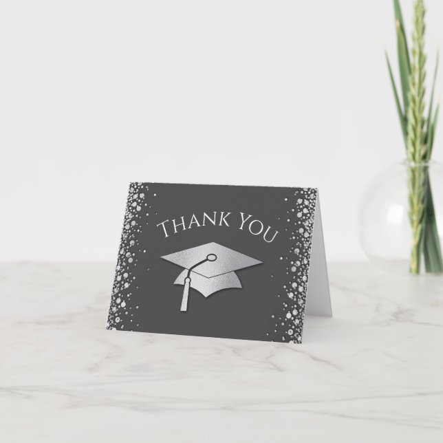 Grey and Silver Graduation Thank You Card (Front)