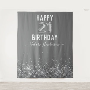 Grey and Silver Happy 21st Birthday Tapestry
