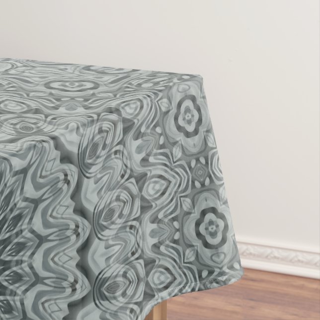 Grey and Silver Mandala Pattern Design Tablecloth (In Situ)