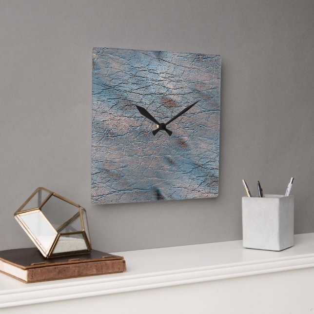 Grey and tan leather stained with some satin hue  square wall clock (Office)