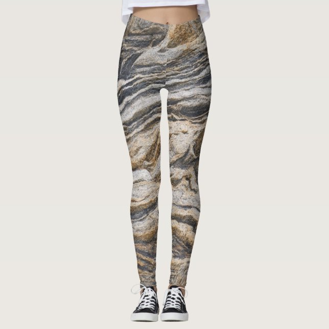 Grey and Tan Marble Pattern Yoga Leggings (Front)