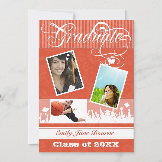 Grey and Tangerine Coral Senior Picture Class of Announcement (Front)