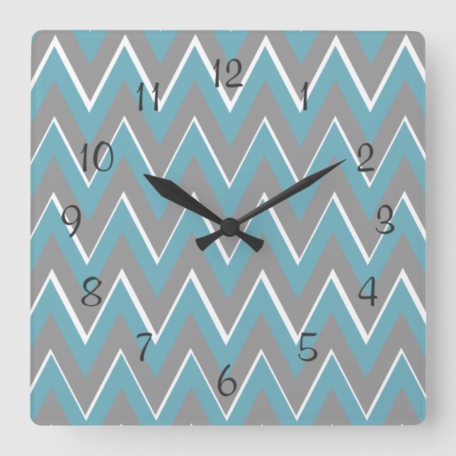 Grey and Teal Chevron Wall Clock (Front)