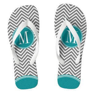 Grey and Teal Chevrons with Custom Monogram Jandals
