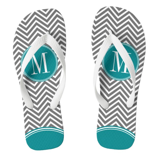 Grey and Teal Chevrons with Custom Monogram Jandals (Footbed)