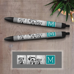 Grey and Teal Instagram Photo Collage Monogram Black Ink Pen