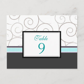 Grey and Teal Table Number Card