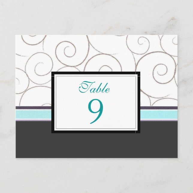Grey and Teal Table Number Card (Front)