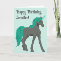 Grey and Teal Unicorn Personalised Birthday