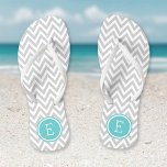 Grey and Turquoise Chevron Monogram<br><div class="desc">Custom printed flip flop sandals with a stylish modern chevron pattern and your custom monogram or other text in a circle frame. Click Customise It to change text fonts and colours or add your own images to create a unique one of a kind design!</div>
