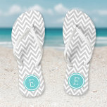 Grey and Turquoise Chevron Monogram Jandals<br><div class="desc">Custom printed flip flop sandals with a stylish modern chevron pattern and your custom monogram or other text in a circle frame. Click Customise It to change text fonts and colours or add your own images to create a unique one of a kind design!</div>