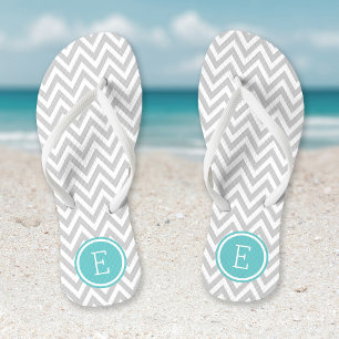 Grey and Turquoise Chevron Monogram Jandals