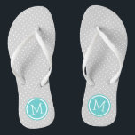 Grey and Turquoise Tiny Dots Monogram Jandals<br><div class="desc">Custom printed flip flop sandals with a cute girly polka dot pattern and your custom monogram or other text in a circle frame. Click Customise It to change text fonts and colours or add your own images to create a unique one of a kind design!</div>