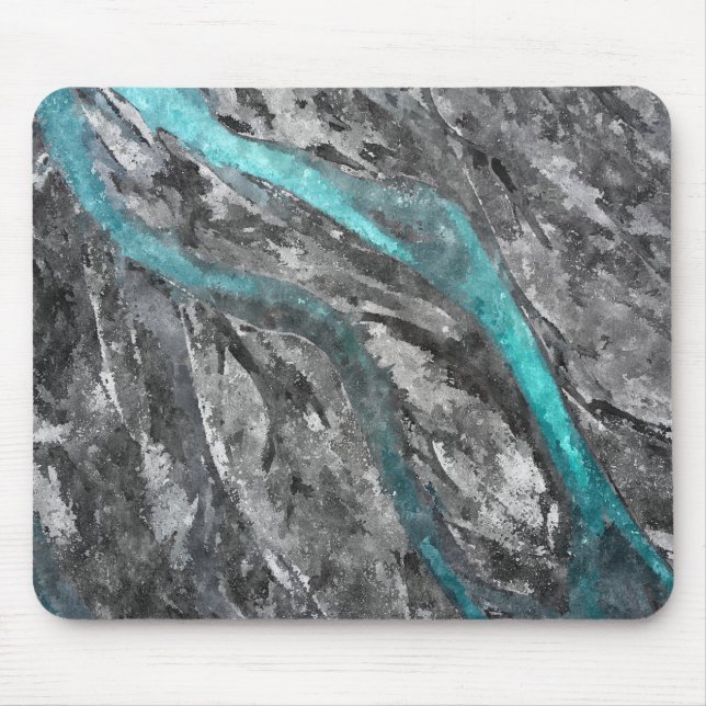 Grey and Turquoise Watercolor Satellite Art Mouse Pad (Front)