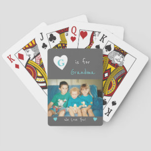 Grey and turquoise with name and photo playing cards
