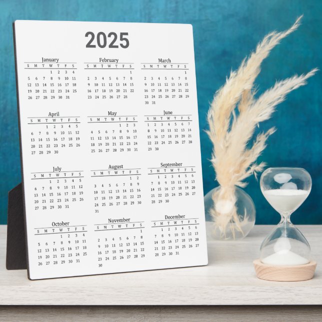 Grey and White 2025 Year At A Glance Calendar Plaque (Side)