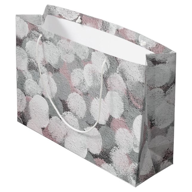 Grey and White Abstract Dots  Large Gift Bag (Back Angled)
