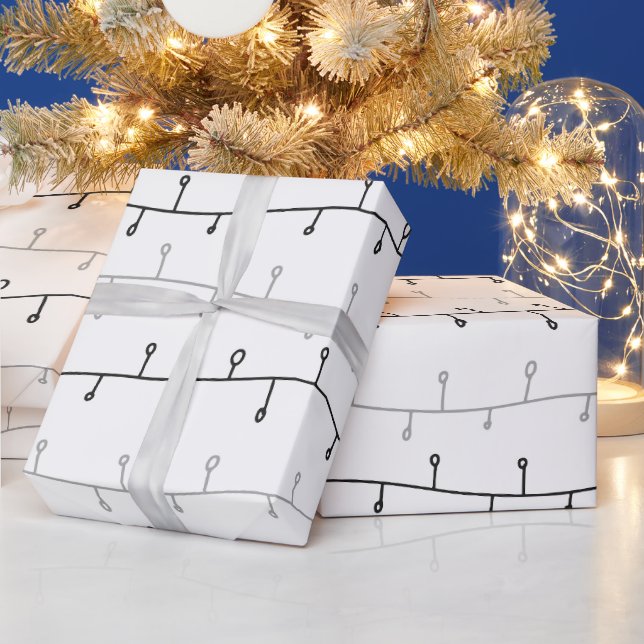 Grey And White Abstract Holiday Lights Christmas Wrapping Paper (Holidays)